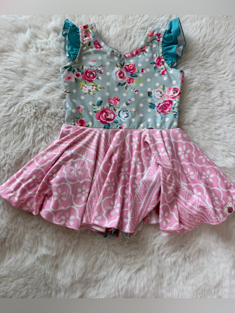 Cheeky Plum  Floral & Polka Dot Pink Blue Girls Dress 4T
